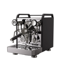 Rocket Espresso Mozzafiato Fast R – machine espresso chrome avec panneaux noirs, vue de trois quarts