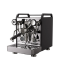 Rocket Espresso Mozzafiato Fast V – machine espresso chrome avec panneaux noirs, vue de trois quarts